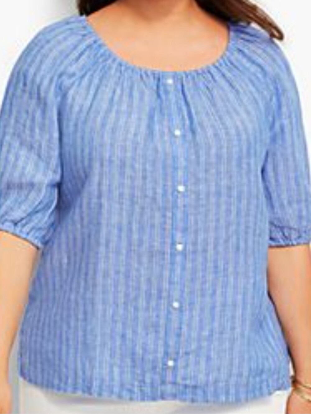 Talbots Light Blue Striped Button-Front Blouse